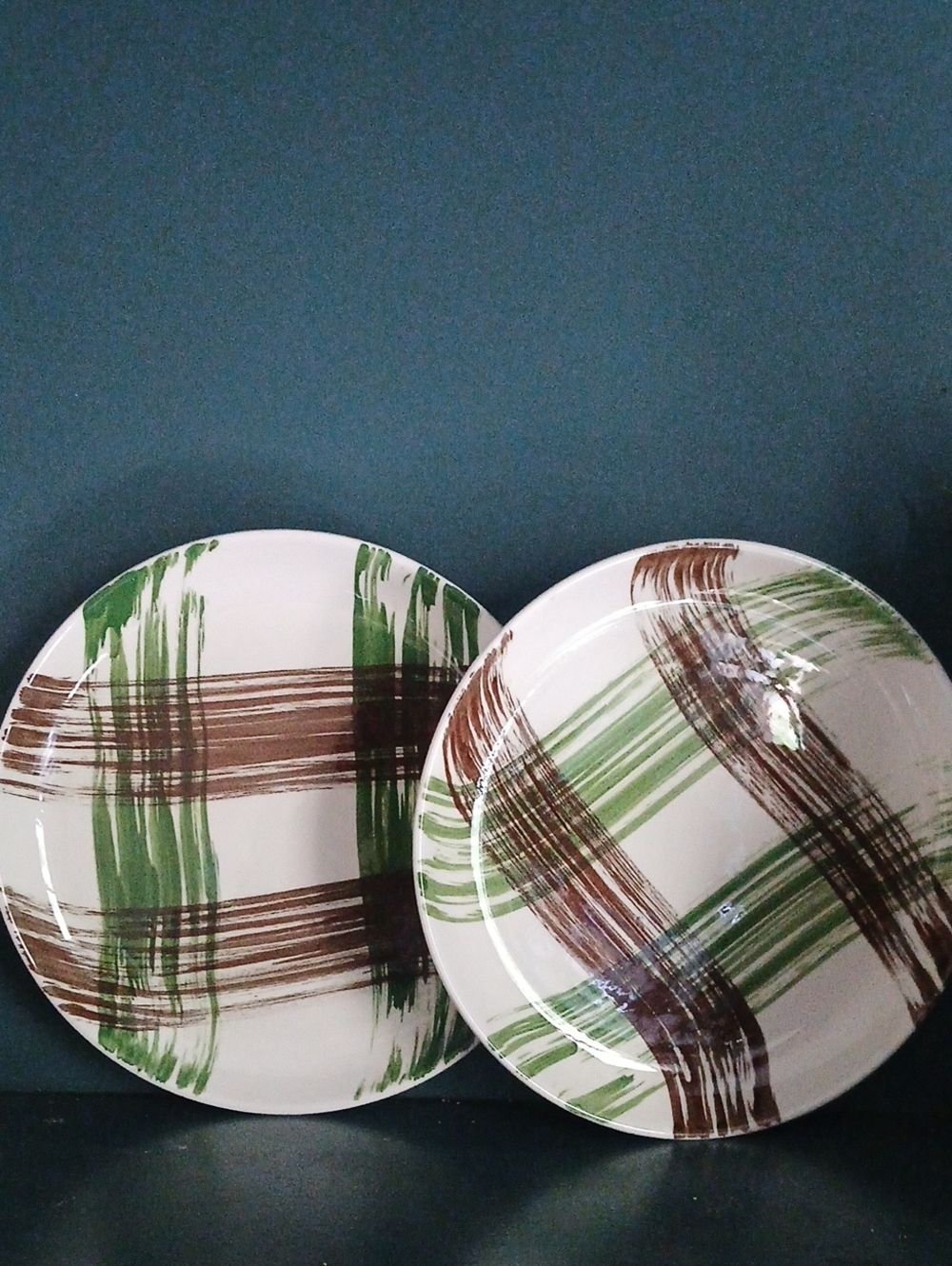 Set Of 2 Stetson Vintage Bread Plate  Green Brown Brushstroke Mid Century Modern